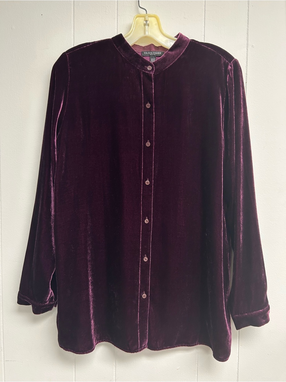 Eileen Fisher Deep Plum Velvet Button-Down Top